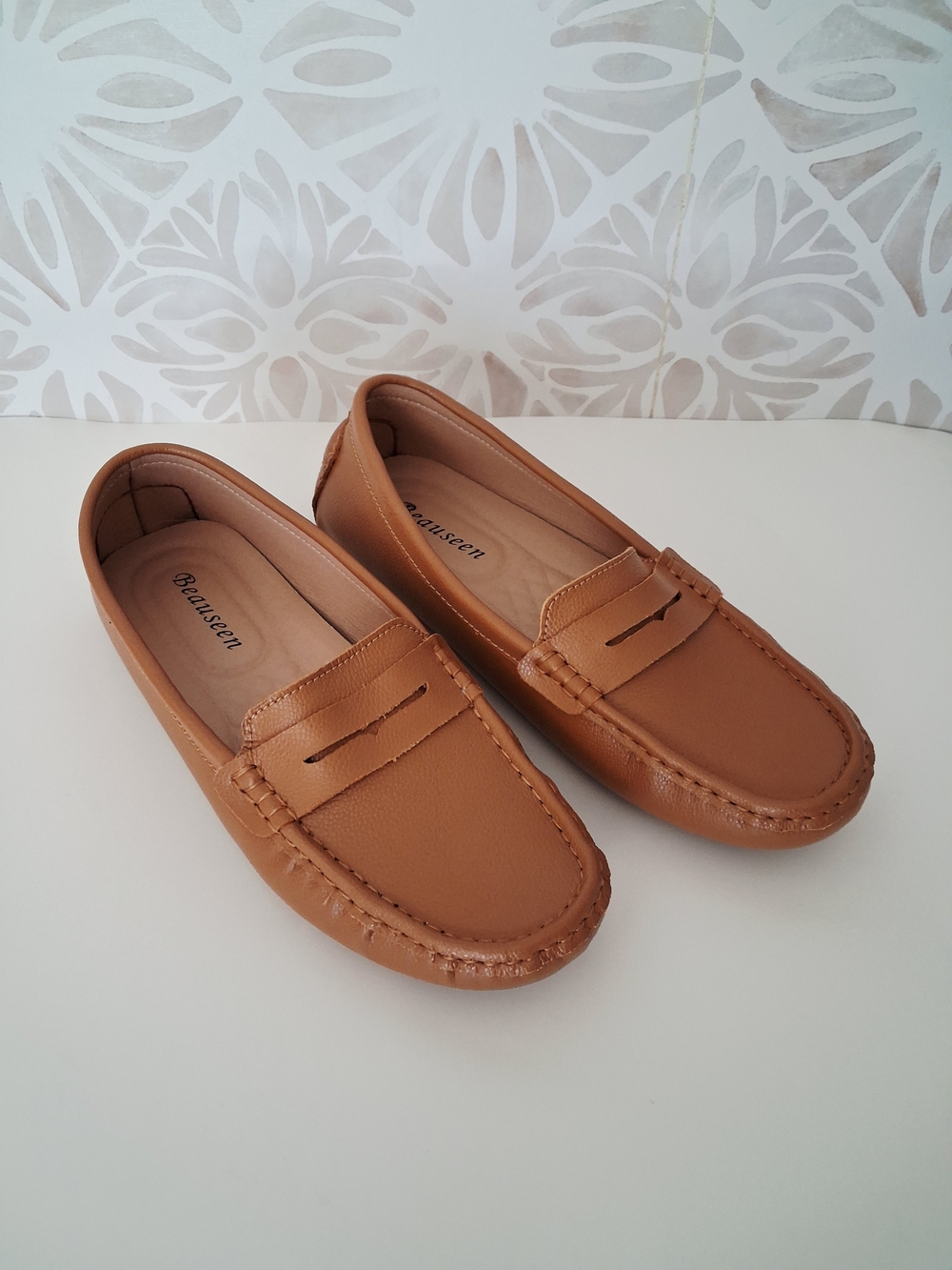 BEAUSEEN Women's Tan Penny Loafers Slip-on Shoe NEW